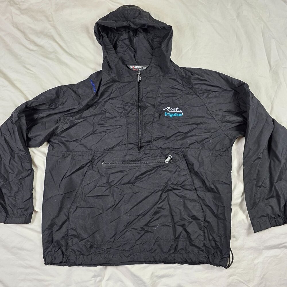 Vintage Sportsmaster Mens Size Large Black Hooded Pullover Jacket Lightweight